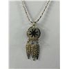 Image 2 : Mexican Silver w/ Black Enamel + 3 Feather Tassels Pendant w/ Chain Necklace