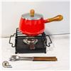 Image 1 : VINTAGE ENAMEL FONDUE POT W/ FORKS