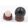 Image 1 : #172-NATURAL BLACK OBSIDIAN & ROSE QZ SPHERE BALL