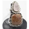 Image 1 : #160-NATURAL PINK ROSE QUARTZ & OCEAN JASPER RING