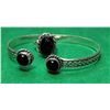 Image 1 : 6)  NATURAL BLACK ONYX LEAF ETCHED OPEN BANGLE