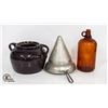 Image 1 : PREFAX BROWN BOTTLE/VINTAGE STRAINER + POT