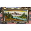 FRAMED MOUNTAIN RIVER SCENE PAINTING