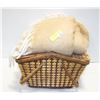 ANGORA WOOL THROW BLANKET WITH RATTAN PICNIC