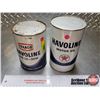 Image 1 : OIL TINS (2) : TEXACO HAVOLINE - Quart - Litre (6-1/2"H x 4"Dia) (SEE PICS!)