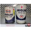 Image 2 : OIL TINS (2) : TEXACO HAVOLINE - Quart - Litre (6-1/2"H x 4"Dia) (SEE PICS!)