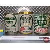 Image 2 : OIL TINS (3) : QUAKER STATE (2 TIN 1 CARDBOARD) (SEE PICS!)