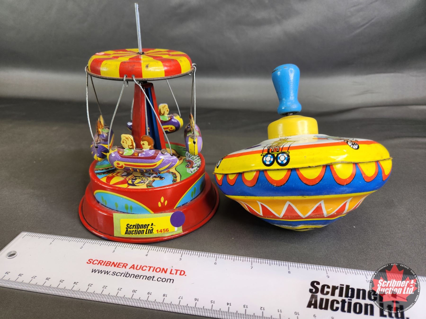 Spinning Rocket Ride Vintage Tin Toys (2): Spinning Top & Rocket Ship Carousel Ride (7