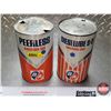 Image 1 : OIL TINS (2): - B/A PEERLESS MOTOR OIL - B/A DIESELUBE S-3 MOTOR OIL (6-1/2"H x 4"Dia) (SEE PICS!)