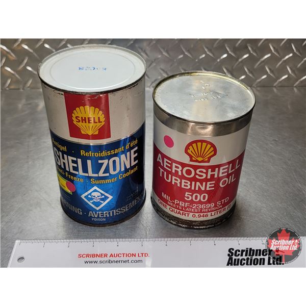 OIL TINS (2) SHELL : - SHELLZONE - AEROSHELL TURBINE OIL 500 (SEE PICS!)