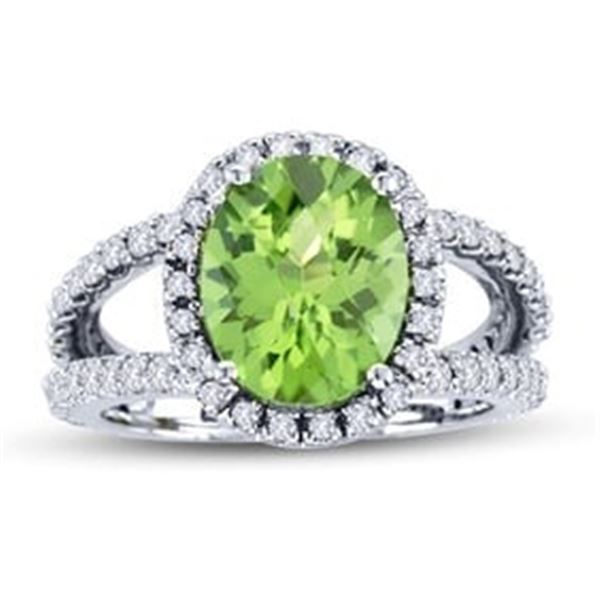 4.35 ct. Natural Diamond & Peridot Ring in 14K White Gold