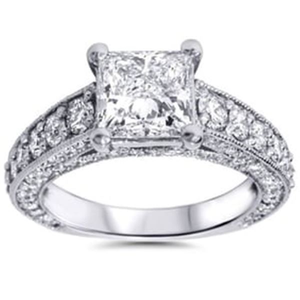 3.75 ct. Natural Princess Cut Diamond Engagement Ring 14K White Gold