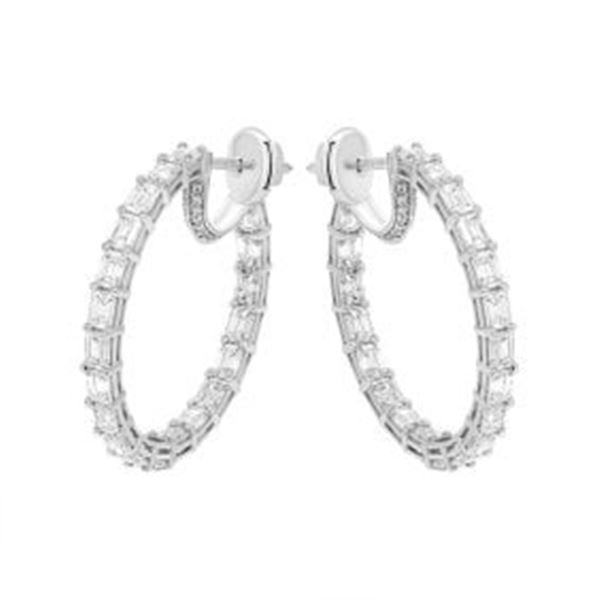 6.09 ct. Emerald Cut Natural Diamond Hoop Earrings in Platinum