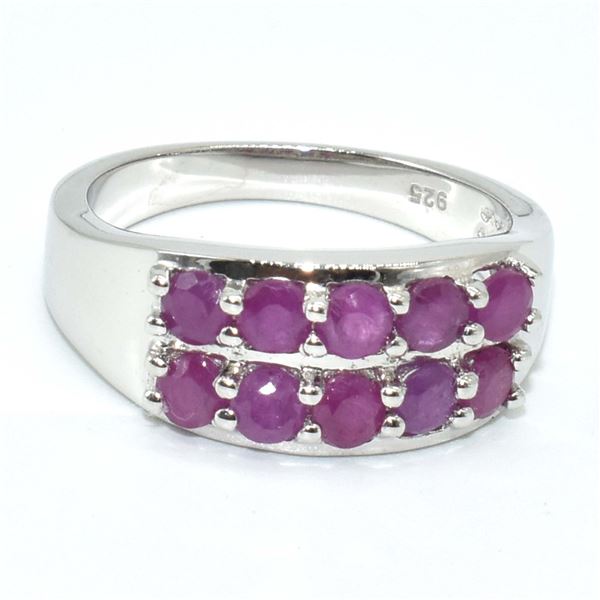 SILVER RUBY(3.5CT) RHODIUM PLATED RING (~SIZE 7)