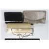 THREE EVENING CLUTCH PURSES BLACK SPARKLY GOLD RHI