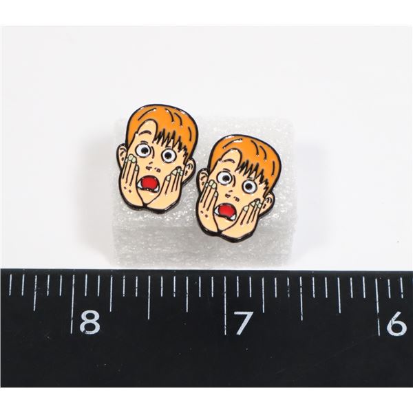 NEW ENAMEL HOME ALONE KEVIN STUDDED EARRINGS