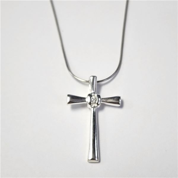 SILVER CZ CROSS 17  NECKLACE