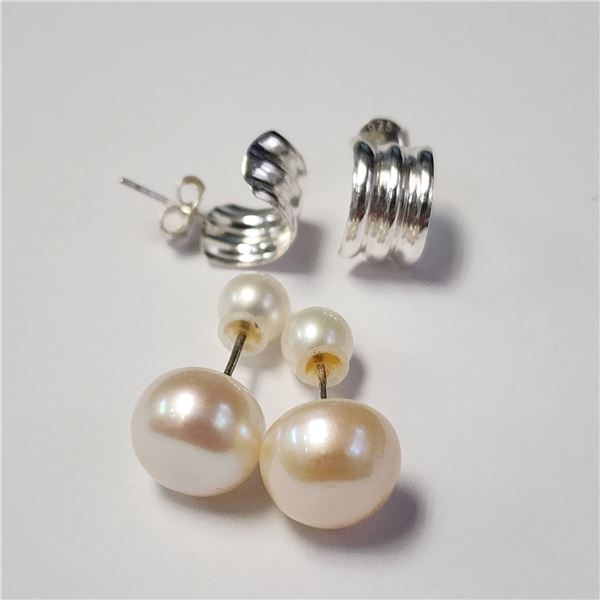 SILVER FRESH WATER PEARL AND SILVER EARRING SET