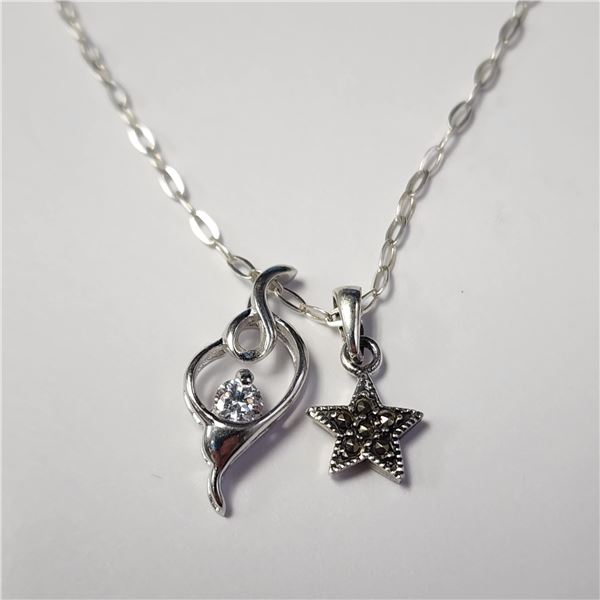 SILVER CZ AND MARCASITE 16  NECKLACE