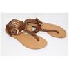 Image 1 : LE CHATEAU BROWN STUDDED BOHO  ZIP UP FLAT SANDALS