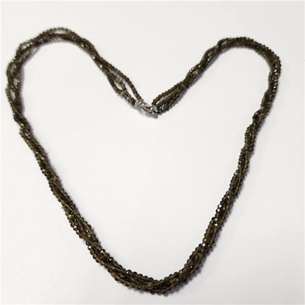 SILVER SMOKEY QUARTZ 3 STRANDS 16" NECKLACE