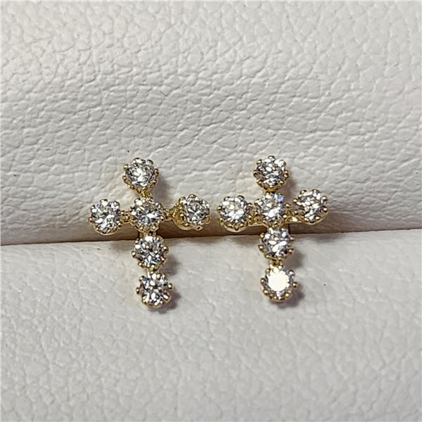 14K YELLOW GOLD CZ CROSS EARRINGS