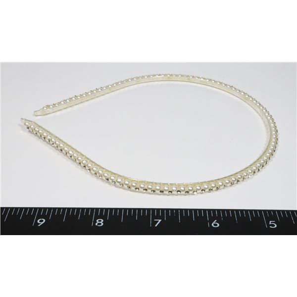 NEW FAUX PEARL HEADBAND WITH RHINESTONE ACCENTS