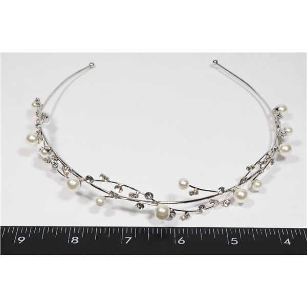 NEW VINE DESIGN RHINESTONE FAUX PEARL HAIRBAND