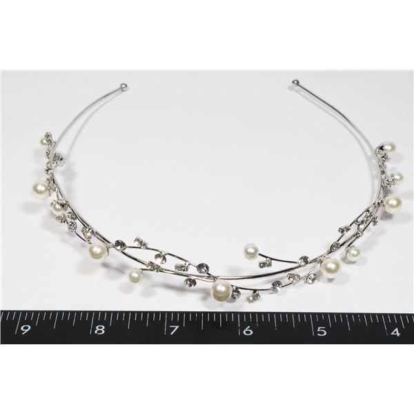 NEW VINE DESIGN RHINESTONE FAUX PEARL HAIRBAND