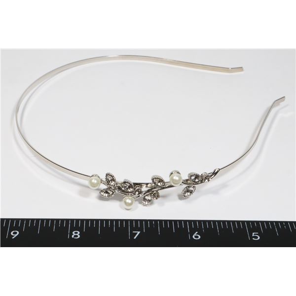 NEW HEADBAND SIDE FAUX PEARL/RHINESTONE FLOWER