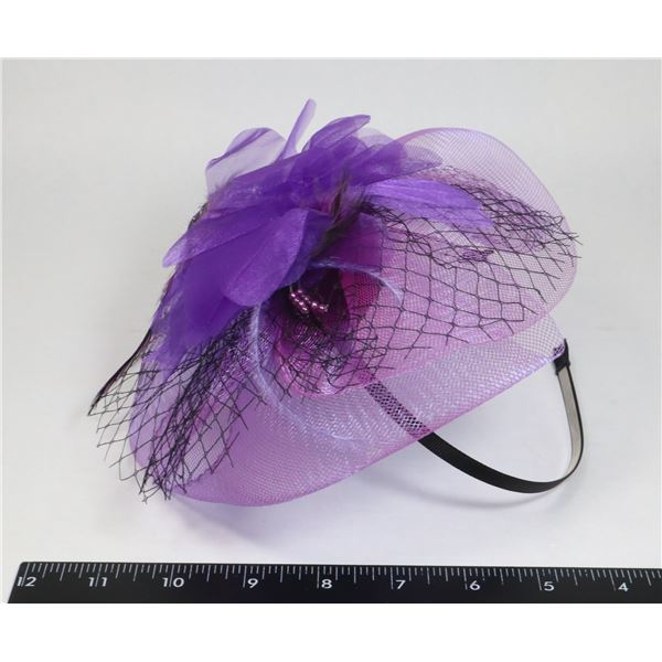 NEW PURPLE FASCINATOR HAIR BAND FEATHER COCKTAIL