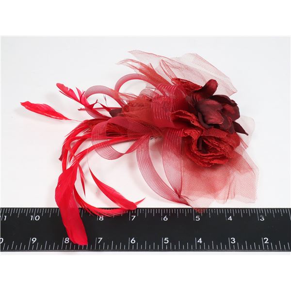 NEW BURGUNDY FASCINATOR FEATHER HAIR COMB