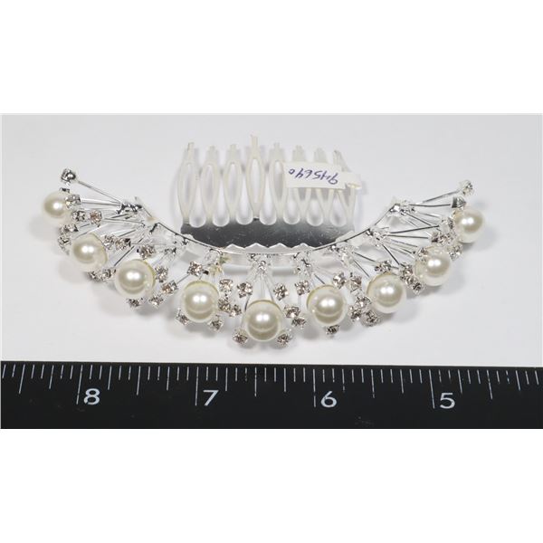 NEW FAUX PEARL AND RHINESTONE TIARA HAIR COMB
