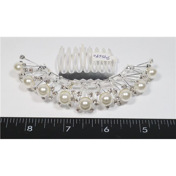 NEW FAUX PEARL AND RHINESTONE TIARA HAIR COMB