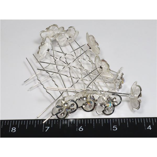 NEW MESH CRYSTAL POPPY FLOWER HAIR PINS WEDDING