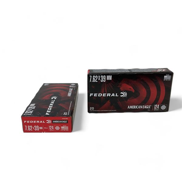 Federal American Eagle 7.62 X 39 mm 124 Grain FMJ Ammunition, 40 Rounds