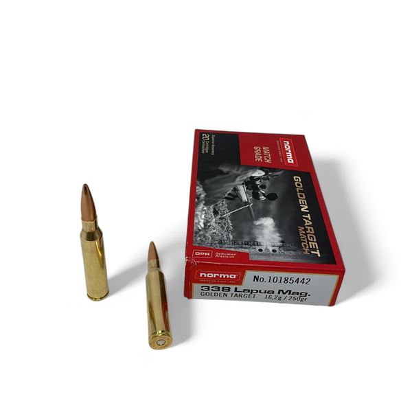Norma Dedicated Precision Golden Target Match 338 Lapua Mag 250 Grain Ammunition, 20 Rounds