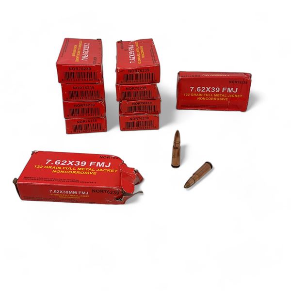 Norinco Non Corrosive 7.62 X 39 mm 122 Grain FMJ Ammunition, 200 Rounds