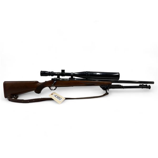 Ruger M77 Bolt Action Rifle 243 Win 24" Heavy Barrel Wood Stock W/ Bipod And Tasco 6-12X44 Scope