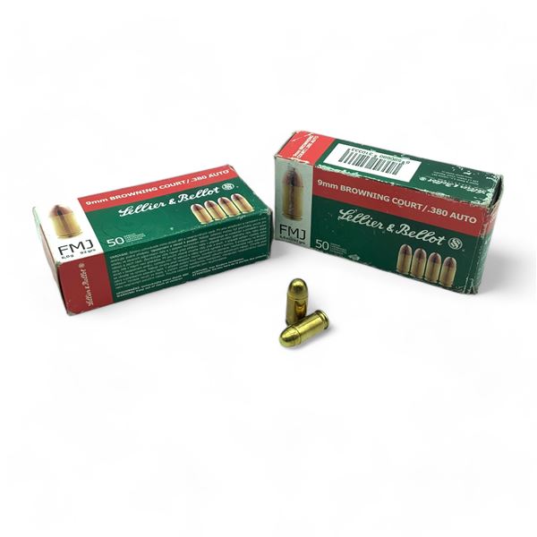 Sellier & Bellot 9 mm Browning Court/ 380 Auto FMJ Ammunition, Approx 98 Rounds
