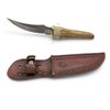 Image 2 : 4.5" Fixed Blade Hunting Knife Antler Handle With Leather Sheath