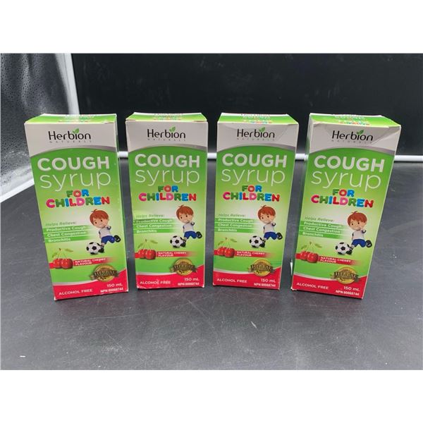Herbion Natural Cough Syrup for Children (4 x 150ml) Alcohol Free Natural Cherry Flavour