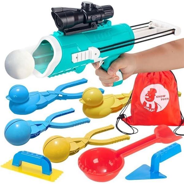 Snowball Maker Toy Kit with Snowball Blaster Gun, 9 Pcs Winter Snow Toys with 2 Duck/1 Round/1 Squar