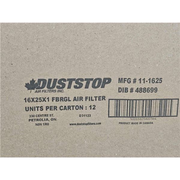 CASE LOT - Lot of 12 Duststop Air Filters  16x25x1 FBRGL Air Filter
