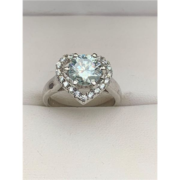 Round Moissanite Heart Cut Solitaire .925 Silver Ring with Appraisal $1675.00