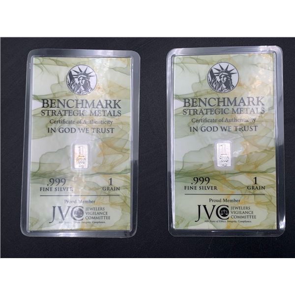 Benchmark Stratigic Metals 1 Gr .999 Pure Silver Wafer Bar LOT of 2