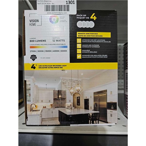 Vision Home 4" LED Ultr-Slim Recessed Light Pack of 4