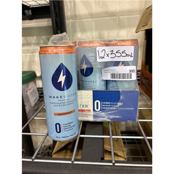 Wake water caffeinated sparkling water grapefruit flavour 12x355ml