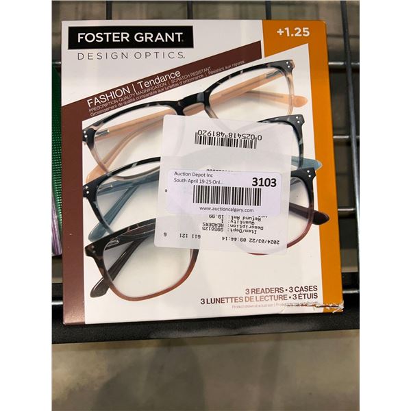 Lot of 3 pairs of Foster Grant design optics reading glasses