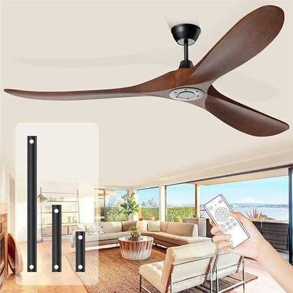 Obabala 52'' Ceiling Fan with Remote Control, 3 Balsa Wood Blades, Ceiling Fan No Light, Indoor/Outd